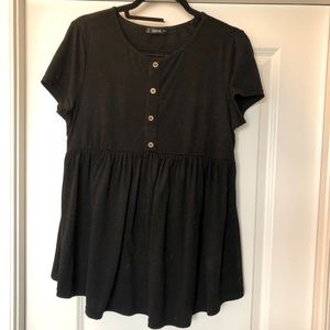 Black babydoll top with faux buttons